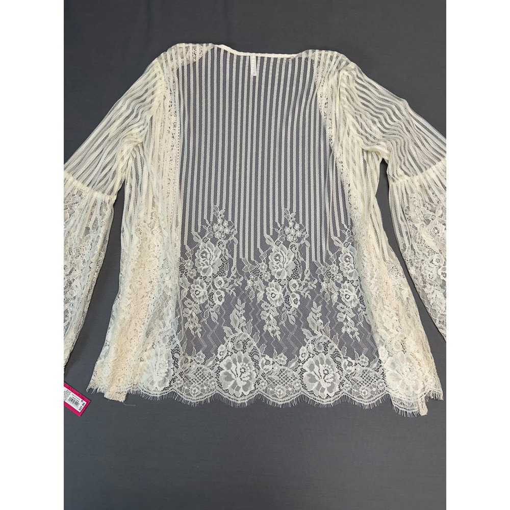 NWT* Ivory Lace Xhilaration Sheer Bell Sleeve Open Front Women's Cardigan XL - Picture 2 of 8